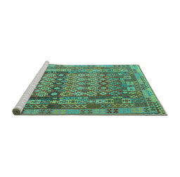 Sideview of Machine Washable Southwestern Turquoise Country Area Rugs, wshcon2192turq