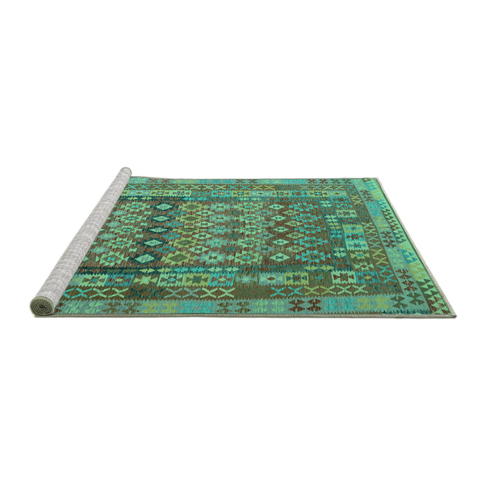 Sideview of Machine Washable Southwestern Turquoise Country Area Rugs, wshcon2192turq