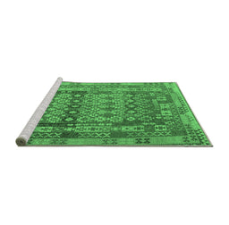 Sideview of Machine Washable Southwestern Emerald Green Country Area Rugs, wshcon2192emgrn