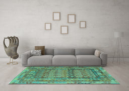 Machine Washable Southwestern Turquoise Country Area Rugs in a Living Room,, wshcon2192turq