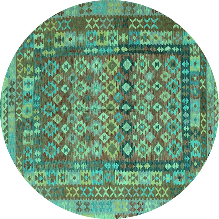 Round Southwestern Turquoise Country Rug, con2192turq