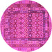 Round Machine Washable Southwestern Pink Country Rug, wshcon2192pnk