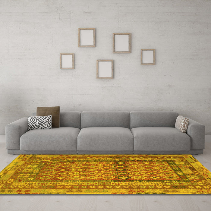 Machine Washable Southwestern Yellow Country Rug in a Living Room, wshcon2192yw