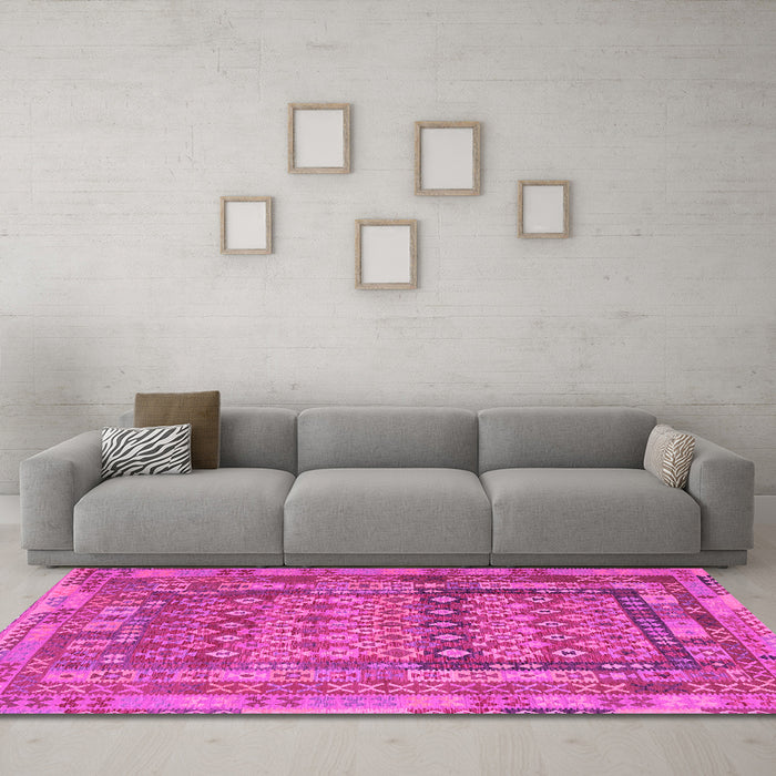 Machine Washable Southwestern Pink Country Rug in a Living Room, wshcon2192pnk