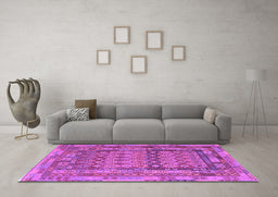 Machine Washable Southwestern Purple Country Area Rugs in a Living Room, wshcon2192pur