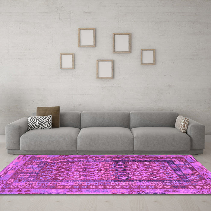 Machine Washable Southwestern Purple Country Area Rugs in a Living Room, wshcon2192pur