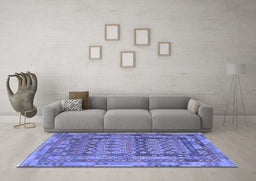 Machine Washable Southwestern Blue Country Rug in a Living Room, wshcon2192blu
