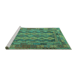 Sideview of Machine Washable Southwestern Turquoise Country Area Rugs, wshcon2193turq