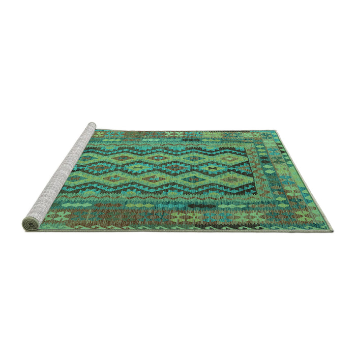 Sideview of Machine Washable Southwestern Turquoise Country Area Rugs, wshcon2193turq