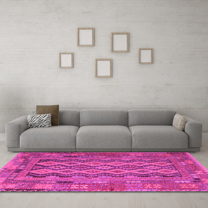 Machine Washable Southwestern Pink Country Rug in a Living Room, wshcon2193pnk