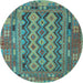 Round Southwestern Light Blue Country Rug, con2193lblu