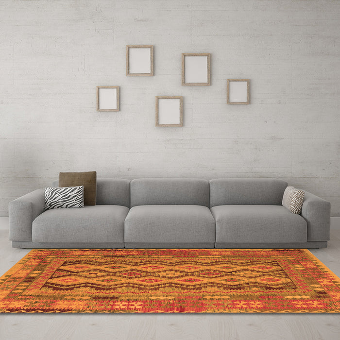 Machine Washable Southwestern Orange Country Area Rugs in a Living Room, wshcon2193org