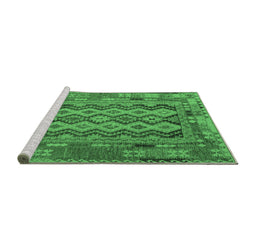 Sideview of Machine Washable Southwestern Emerald Green Country Area Rugs, wshcon2193emgrn