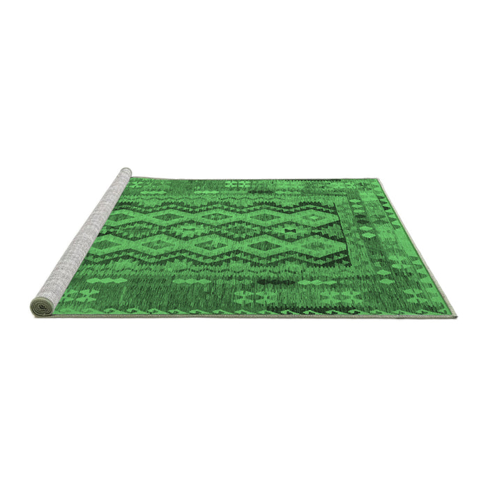 Sideview of Machine Washable Southwestern Emerald Green Country Area Rugs, wshcon2193emgrn