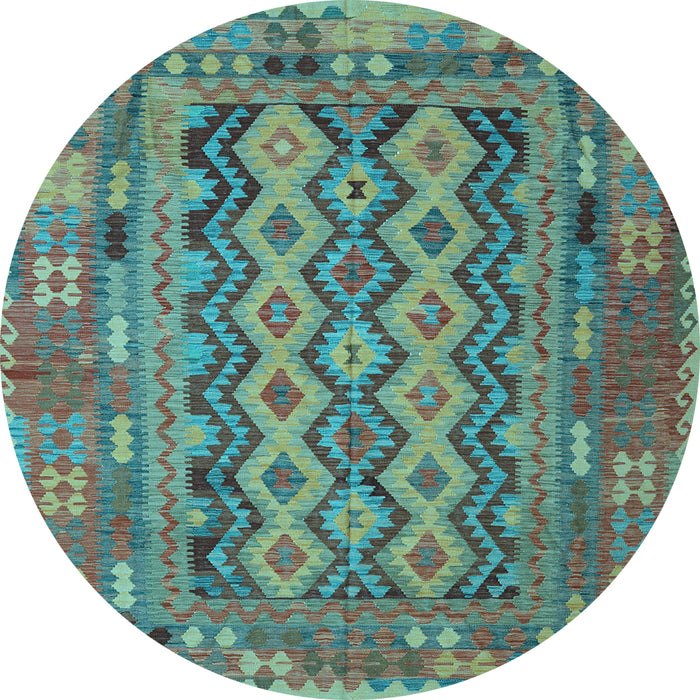 Round Machine Washable Southwestern Light Blue Country Rug, wshcon2193lblu