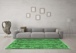 Machine Washable Southwestern Emerald Green Country Area Rugs in a Living Room,, wshcon2193emgrn