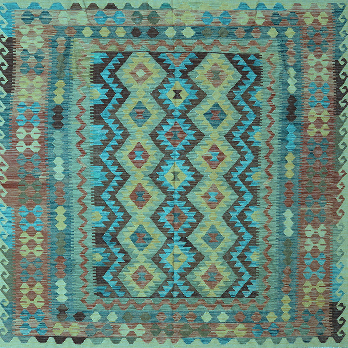 Square Machine Washable Southwestern Light Blue Country Rug, wshcon2193lblu