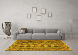 Machine Washable Southwestern Yellow Country Rug in a Living Room, wshcon2193yw