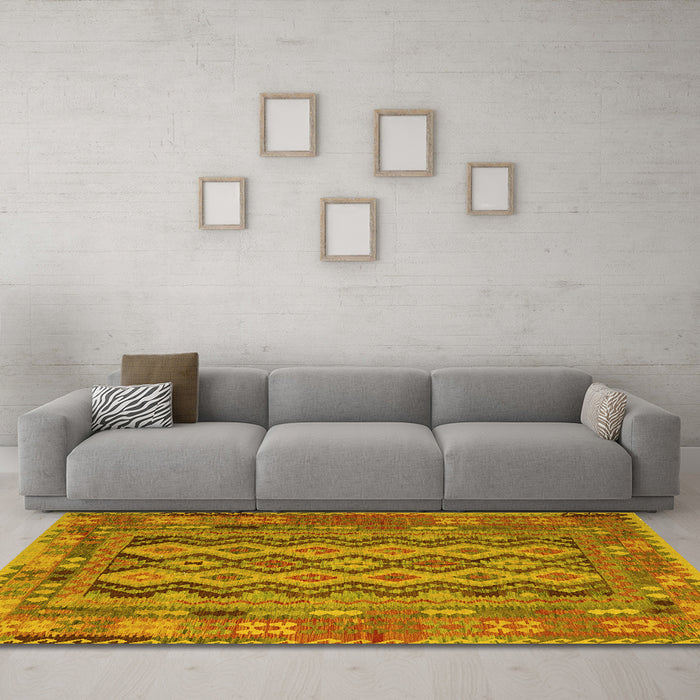Machine Washable Southwestern Yellow Country Rug in a Living Room, wshcon2193yw