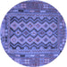 Round Machine Washable Southwestern Blue Country Rug, wshcon2193blu