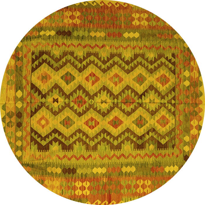 Round Machine Washable Southwestern Yellow Country Rug, wshcon2193yw