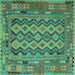 Square Machine Washable Southwestern Turquoise Country Area Rugs, wshcon2193turq