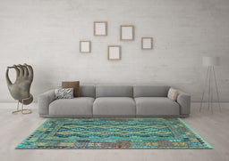 Machine Washable Southwestern Light Blue Country Rug in a Living Room, wshcon2193lblu