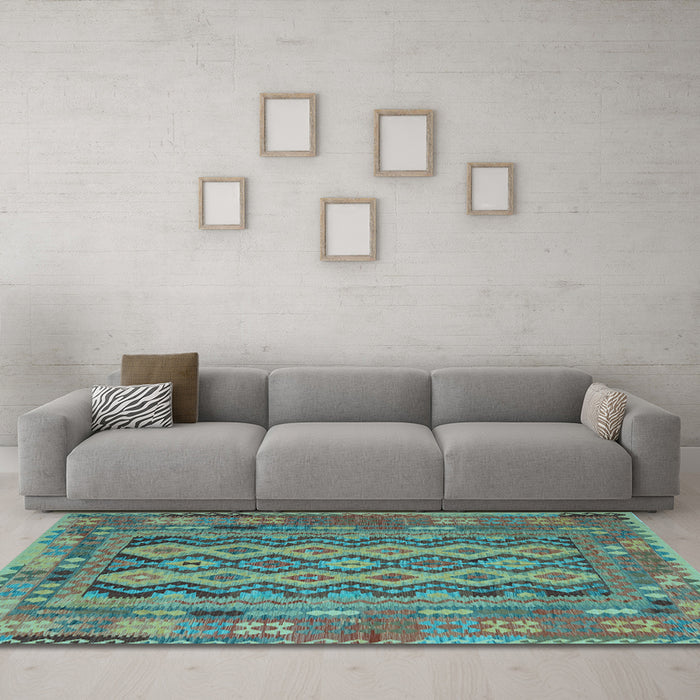 Machine Washable Southwestern Light Blue Country Rug in a Living Room, wshcon2193lblu