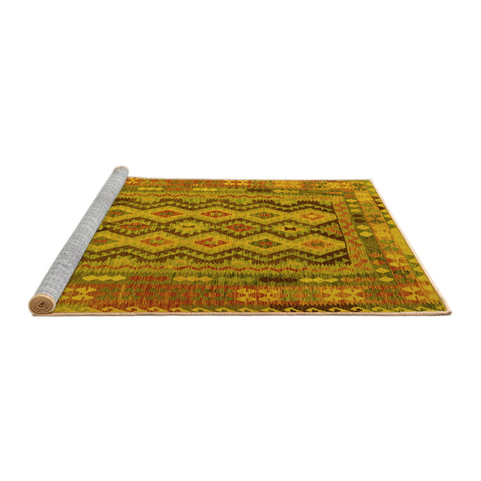 Sideview of Machine Washable Southwestern Yellow Country Rug, wshcon2193yw