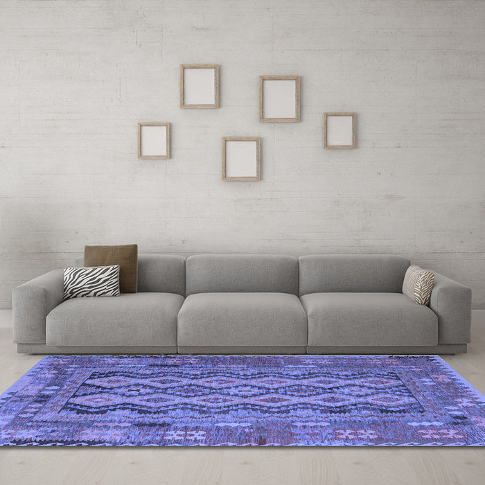 Machine Washable Southwestern Blue Country Rug in a Living Room, wshcon2193blu