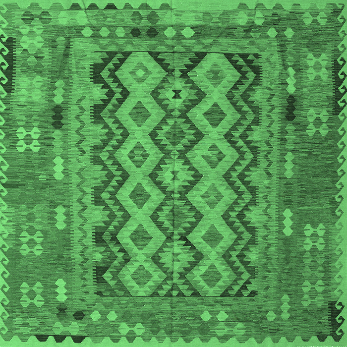 Square Machine Washable Southwestern Emerald Green Country Area Rugs, wshcon2193emgrn