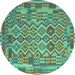 Round Southwestern Turquoise Country Rug, con2194turq