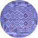 Round Machine Washable Southwestern Blue Country Rug, wshcon2194blu