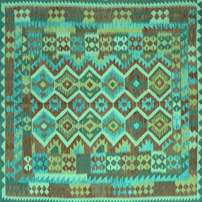 Square Machine Washable Southwestern Turquoise Country Area Rugs, wshcon2194turq