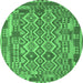 Round Southwestern Emerald Green Country Rug, con2194emgrn