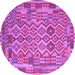 Round Machine Washable Southwestern Purple Country Area Rugs, wshcon2194pur