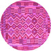 Round Machine Washable Southwestern Pink Country Rug, wshcon2194pnk