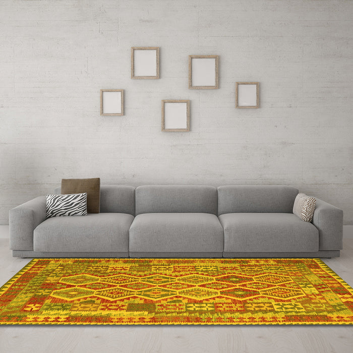 Machine Washable Southwestern Yellow Country Rug in a Living Room, wshcon2194yw