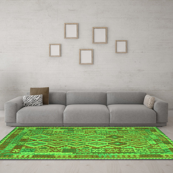 Machine Washable Southwestern Green Country Area Rugs in a Living Room,, wshcon2194grn