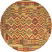 Round Machine Washable Southwestern Brown Country Rug, wshcon2194brn