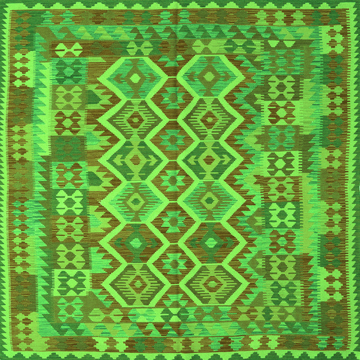 Round Machine Washable Southwestern Green Country Area Rugs, wshcon2194grn