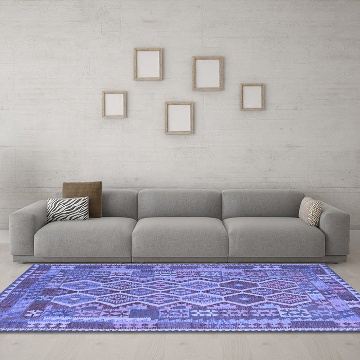Machine Washable Southwestern Blue Country Rug in a Living Room, wshcon2194blu