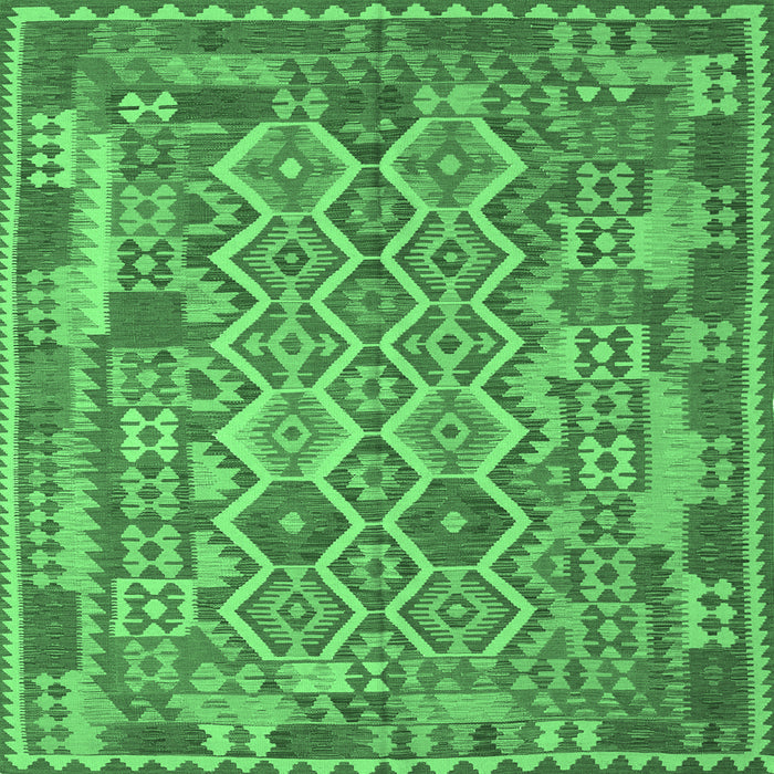 Square Machine Washable Southwestern Emerald Green Country Area Rugs, wshcon2194emgrn
