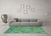 Machine Washable Southwestern Turquoise Country Area Rugs in a Living Room,, wshcon2194turq