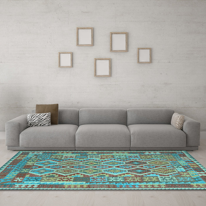 Machine Washable Southwestern Light Blue Country Rug in a Living Room, wshcon2194lblu