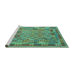 Sideview of Machine Washable Southwestern Turquoise Country Area Rugs, wshcon2194turq