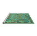 Sideview of Machine Washable Southwestern Turquoise Country Area Rugs, wshcon2194turq