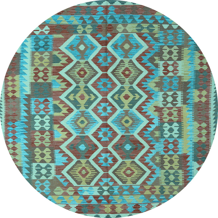 Round Southwestern Light Blue Country Rug, con2194lblu