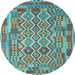 Round Southwestern Light Blue Country Rug, con2194lblu