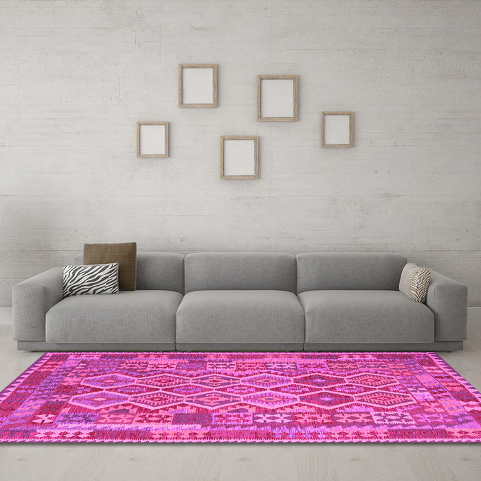 Machine Washable Southwestern Pink Country Rug in a Living Room, wshcon2194pnk